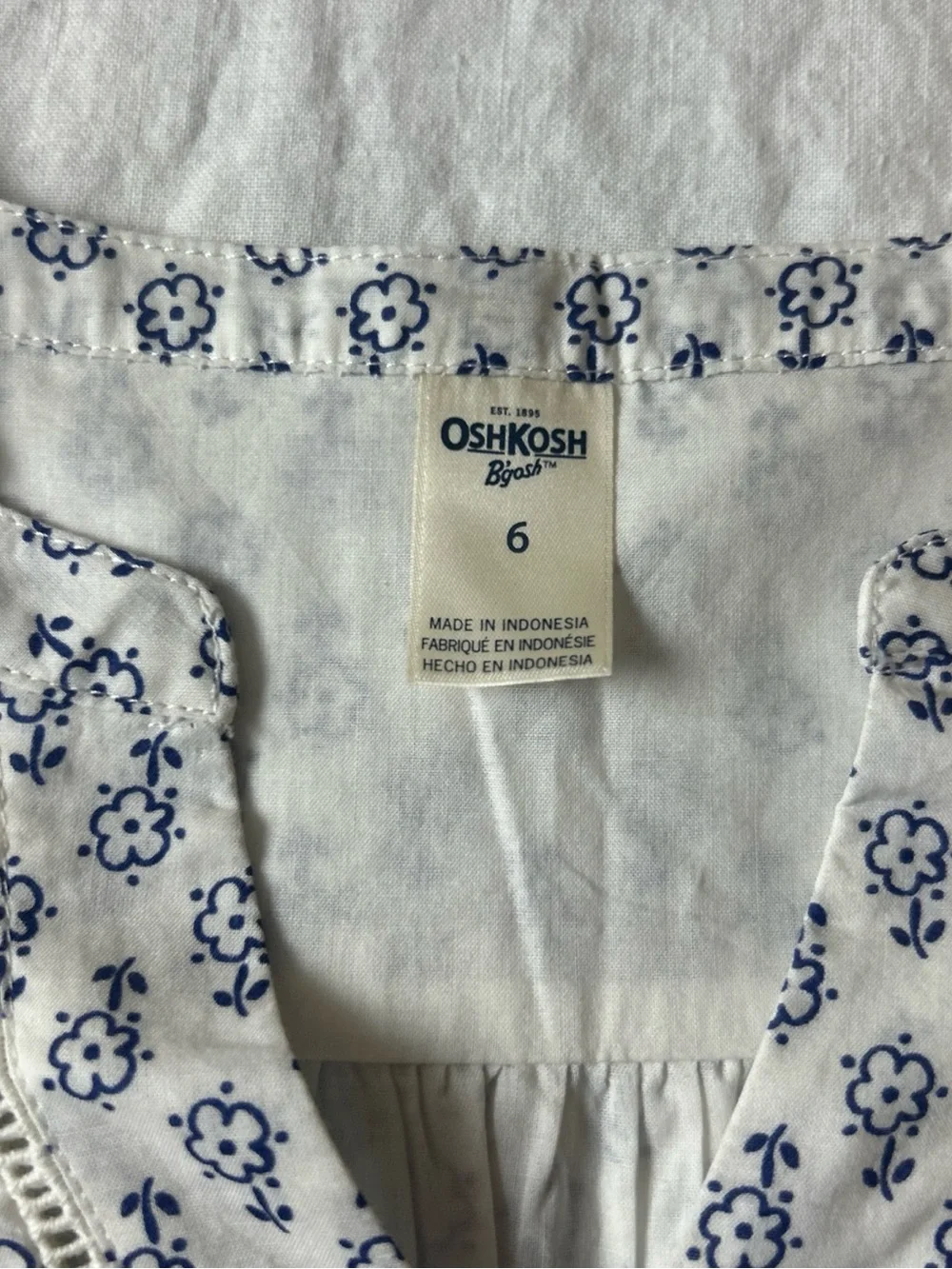 OshKosh B'gosh White Dress with Blue Floral Border